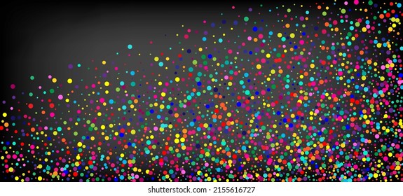 Rainbow Confetti Modern Vector Background. Falling Down Bright Circles Frame. Carnival Motion Garland. Holiday Celebration Rainbow Confetti Falling. Christmas, New Year, Birthday Magic Decoration.