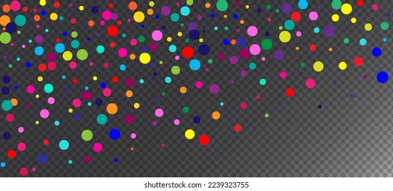 Rainbow Confetti Modern Vector Background. Christmas, New Year, Birthday Sparkle Decoration. Falling Down Bright Circles Frame. Holiday Celebration Rainbow Confetti Falling. Carnival Modern Garland.