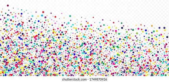 Papel de fondo de pantalla del vector moderno Rainbow Confetti. Carnaval, Tierra Simple. Caer Por Los Círculos Luminosos. Celebración de feriado: Cae el Confeti Arcoiris. Navidad, Año Nuevo, Decoración Mágica de Cumpleaños.