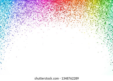 Rainbow confetti on white background, arch shape. Vector