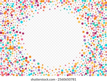 Rainbow Confetti Transparent Vector Transparent Background. FallingFestive Circle Postcard. Flying Round Pattern. Multicolored Rain Independence Design.