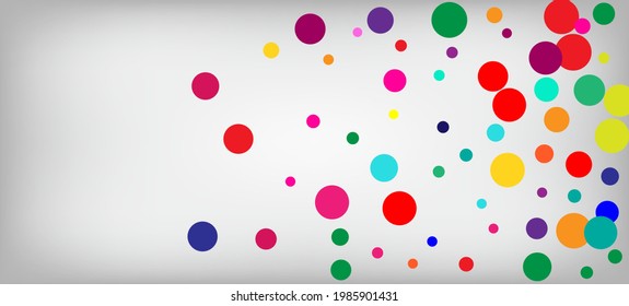 Fondo vectorial de moda Rainbow Confetti. Navidad, Año Nuevo, Decoración Mágica de Cumpleaños. Caer Por Los Círculos Luminosos. Carnaval, Tierra Simple. El Confeti Arcoiris Cae. Celebración de vacaciones