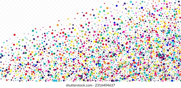 Fondo vectorial de moda Rainbow Confetti. Carnaval de celebración de feriado mínimo Garland. Caer Por Los Círculos Luminosos. El Confeti Arcoiris Cae. Navidad, Año Nuevo, Decoración De La Espuma De Cumpleaños.