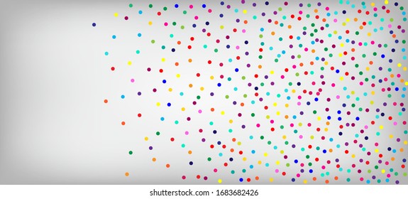 Rainbow Confetti Trendy Vector Wallpaper. Falling Down Gleam Sequins Frame. Christmas, New Year, Birthday Sparkle Decoration. Holiday Celebration Rainbow Confetti Falling. Carnival Simple Garland.