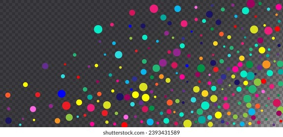 Rainbow Confetti Trendy Vector Wallpaper. Christmas, New Year, Birthday Sparkle Decoration. Holiday Celebration Falling Down Bright Circles Frame. Rainbow Confetti Falling. Carnival Simple Garland.