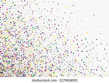 Rainbow Confetti Vector Transparent Background. Independence Round Background. Carnival Dust Design. Yellow Splash Invitation Backdrop.