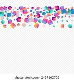 Rainbow Confetti Vector Transparent Background. Multicolored Metal Element Image. Graphic Polygon Paper. Gradient Rhombus Geometric Brochure.