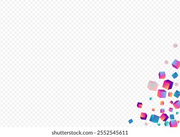 Rainbow Confetti Vector Transparent Background. Bright Geometric Cube Presentation. Metal Brick Template. Multicolored Block 3d Pattern.