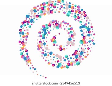 Rainbow Confetti Vector White Background. Gradient Geometric Polygon Cover. Perspective Rhombus Presentation. Multicolored Brick 3d Template.