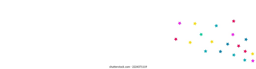 Rainbow Constellation Festive Vector White Panoramic Background. Invitation Confetti Pattern. Flying Splash Wallpaper. Happy Stars Carnival Banner.