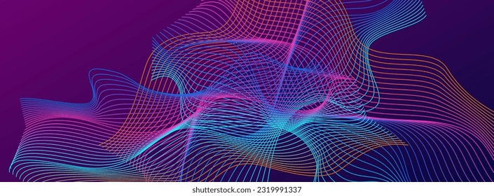 Rainbow Contour Background Violet Vector. Soft Illustration. Multicolored Line Creative. Breeze Mesh Backdrop. Gradient Motive.