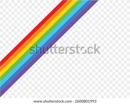 Rainbow corner slanted ribbon with bright, vibrant colors, smoothly curved and layered on a transparent background. Ideal for graphic design, decorations, banners, creative projects. vector