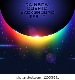 Rainbow cosmic sphere background with lens flares - vector illustration