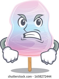 Rainbow cotton candy cartoon character style having angry face