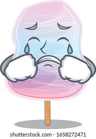 Rainbow cotton candy cartoon character concept with a sad face