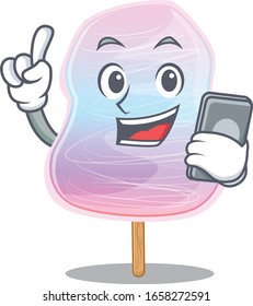 Rainbow-Baumwollbonbons Cartoon Design-Stil sprechen auf einem Telefon