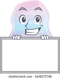 Rainbow cotton candy cartoon design concept grinning with board