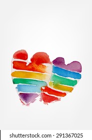 Rainbow-Paarherz .handgezeichnet Aquarellmalerei auf weißem Hintergrund.Gay-Concept-Symbol .Vektorgrafik