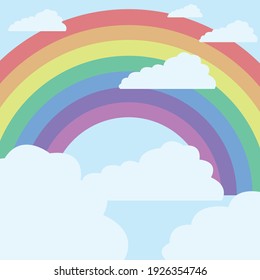 rainbow covered by clouds in blue sky