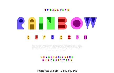 Rainbow creative geometric modern urban alphabet font. Digital abstract futuristic, fashion, sport, minimal technology typography. Simple numeric vector illustration