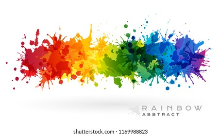 Rainbow creative horizontal banner from paint splashes. Design element in abstract style.