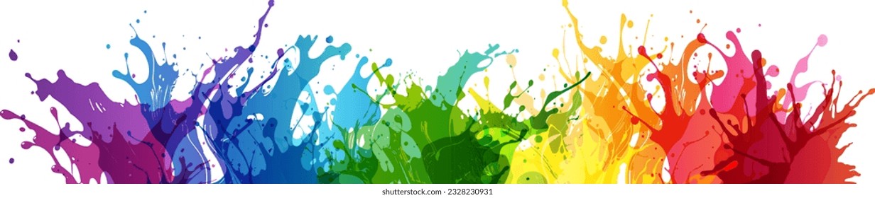 Rainbow creative horizontal banner. Vector divider from paint splashes. Colorful design element.