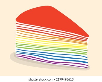 Rainbow crepe cake, bakery hand drawn, vector illustration.