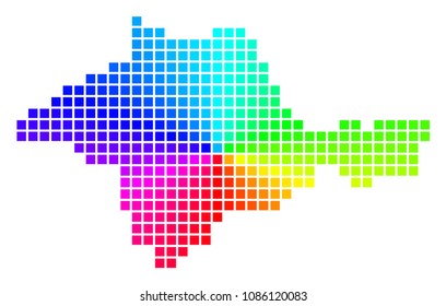 Rainbow Crimea map. Vector pixel geographic plan in bright spectrum colors with circular gradient. Bright vector abstraction of Crimea map formed with regular rectangle cells.
