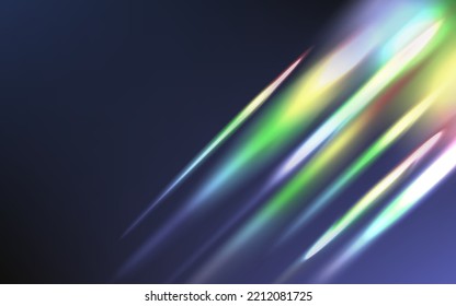 Reflejo de la bengala de la luz de cristal del arcoiris. Luces ópticas de arcoiris coloridas iluminan las ramas superpuestas de la lente. Ilustración vectorial. Eps 10.