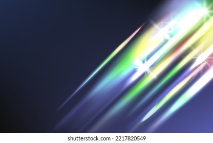 Rainbow-Kristall-Lichtleckerreflektion. Farbige optische Regenbogenlampen Lichtstrahl-Linsen Leck Overlay Streaks. Vektorgrafik. EPS10.