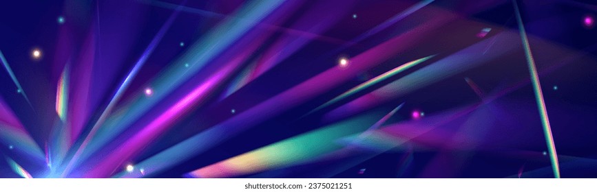 Ilustración vectorial del reflejo de la fuga de luz del arcoiris. Colorido conjunto de lentes. Efecto de reflexión sobre la filtración de cristal irlandés. Luces ópticas de arco iris, resplandor, filtración, superposición de rayas.
