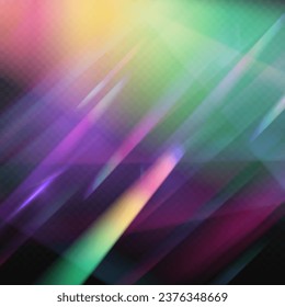 Ilustración vectorial del reflejo de la fuga de luz del arcoiris. Colorido conjunto de lentes. Efecto de reflexión sobre la filtración de cristal irlandés. Luces ópticas de arco iris, resplandor, filtración, superposición de rayas.