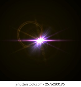 Rainbow Crystal Star Effects: Optical Light Rays with Red, Yellow, and Blue Glows. Sunlight Reflections and Lens Glare Sparkles for Creative and Artistic Vector Design