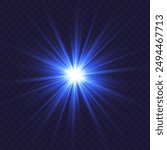 Rainbow crystal star. Crystal ray light, sun shines rainbow red yellow and blue color. Optical fire light effect. Vector lens glare leakage glare reflection effect. Sparkle shine. Sunlight 