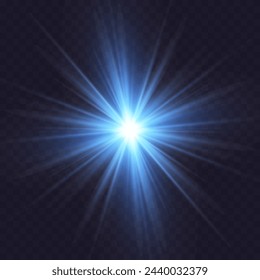 Rainbow crystal star. Crystal ray light, sun shines rainbow red yellow and blue color. Optical fire light effect. Vector lens glare leakage glare reflection effect. Sparkle shine. Sunlight