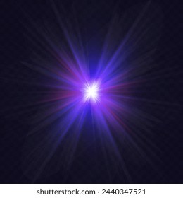 In: Rainbow Crystal Star. Kristallstrahlenlicht, Sonne scheint Regenbogenrot, Gelb und Blau Farbe. Optischer Feuerlichteffekt. Reflektionseffekt der Spiegelreflexion einer Vektorlinse. Funkelnder Glanz. Sonnenlicht
