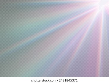 Rainbow crystal star. Crystal ray light, sun shines rainbow red yellow and blue color. Optical fire light effect. Vector lens glare leakage glare reflection effect. Sparkle shine. Sunlight