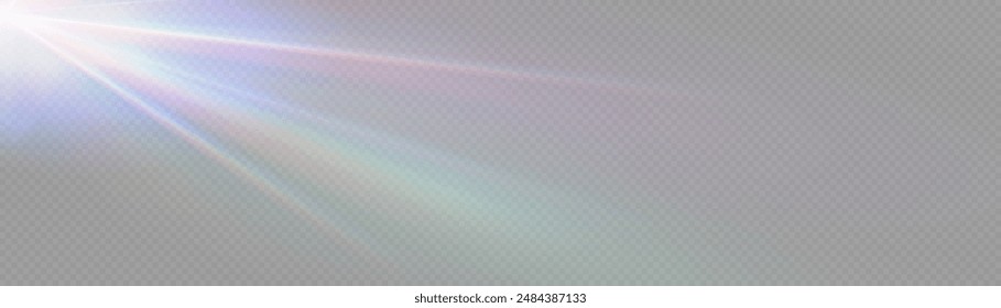 In: Rainbow Crystal Star. Kristallstrahlenlicht, Sonne scheint Regenbogenrot, Gelb und Blau Farbe. Optischer Feuerlichteffekt. Reflexionseffekt bei Blendungsreflexion der Vektorgrafik-Linsenblendung. Funkelnder Glanz. Sonnenlicht