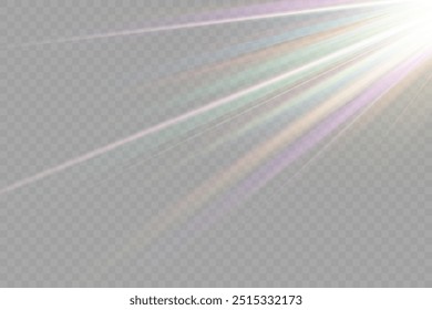 Estrella de cristal del arco iris. Luz de rayo de cristal, el sol brilla el color rojo, amarillo y azul del arco iris. Efecto óptico de luz de fuego. Efecto de reflexión de deslumbramiento de fuga de lente de Vector. Brillo de chispa. Luz solar