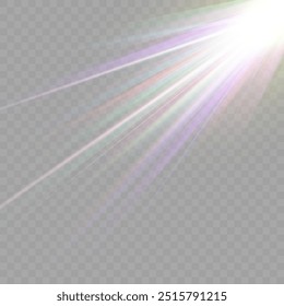 Estrella de cristal del arco iris. Luz de rayo de cristal, el sol brilla el color rojo, amarillo y azul del arco iris. Efecto óptico de luz de fuego. Efecto de reflexión de deslumbramiento de fuga de lente de Vector. Brillo de chispa. Luz solar