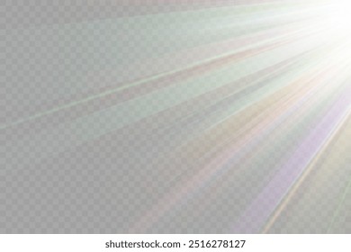 Regenbogenkristallstern. Kristallstrahlenbeleuchtung, Sonne scheint Regenbogen rot gelb und blau Farbe. Optischer Feuer-Lichteffekt. Reflektionseffekt der Reflexion durch Blendung der Vektorlinse. Glitzern. Sonnenlicht