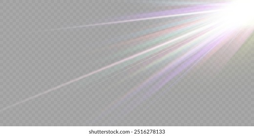 Estrella de cristal del arco iris. Luz de rayo de cristal, el sol brilla el color rojo, amarillo y azul del arco iris. Efecto óptico de luz de fuego. Efecto de reflexión de deslumbramiento de fuga de lente de Vector. Brillo de chispa. Luz solar
