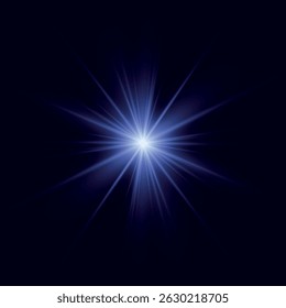 Regenbogenkristallstern. Kristallstrahlenbeleuchtung, Sonne scheint Regenbogen rot gelb und blau Farbe. Optischer Feuer-Lichteffekt. Reflektionseffekt der Reflexion durch Blendung der Vektorlinse. Glitzern. Sonnenlicht 