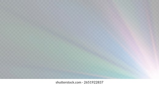 Estrela de cristal arco-íris. Raio de cristal luz, sol brilha arco-íris vermelho amarelo e azul cor. Efeito óptico de luz de fogo. Efeito de reflexão de reflexo de vazamento de brilho da lente vetorial. Brilho brilhante. Luz solar
