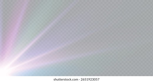Regenbogenkristallstern. Kristallstrahlenbeleuchtung, Sonne scheint Regenbogen rot gelb und blau Farbe. Optischer Feuer-Lichteffekt. Reflektionseffekt der Reflexion durch Blendung der Vektorlinse. Glitzern. Sonnenlicht
