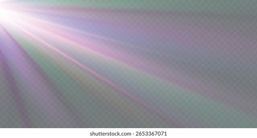Regenbogenkristallstern. Kristallstrahlenbeleuchtung, Sonne scheint Regenbogen rot gelb und blau Farbe. Optischer Feuer-Lichteffekt. Reflektionseffekt der Reflexion durch Blendung der Vektorlinse. Glitzern. Sonnenlicht
