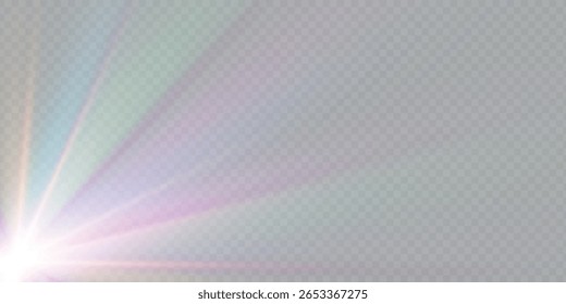 Estrella de cristal del arco iris. Luz de rayo de cristal, el sol brilla el color rojo, amarillo y azul del arco iris. Efecto óptico de luz de fuego. Efecto de reflexión de deslumbramiento de fuga de lente de Vector. Brillo de chispa. Luz solar