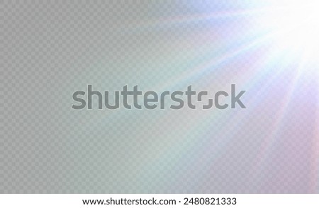 Rainbow crystal star. Crystal ray light, sun shines rainbow red yellow and blue color. Optical fire light effect. Vector lens glare leakage glare reflection effect. Sparkle shine. Sunlight
