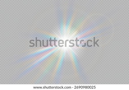 Rainbow crystal star. Transparent sunlight special lens flare light effect Crystal ray light, sun shines rainbow red yellow and blue color. Optical fire light effect.. Sparkle shine