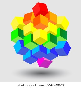 Rainbow cube vector illustration, isolated geometric object